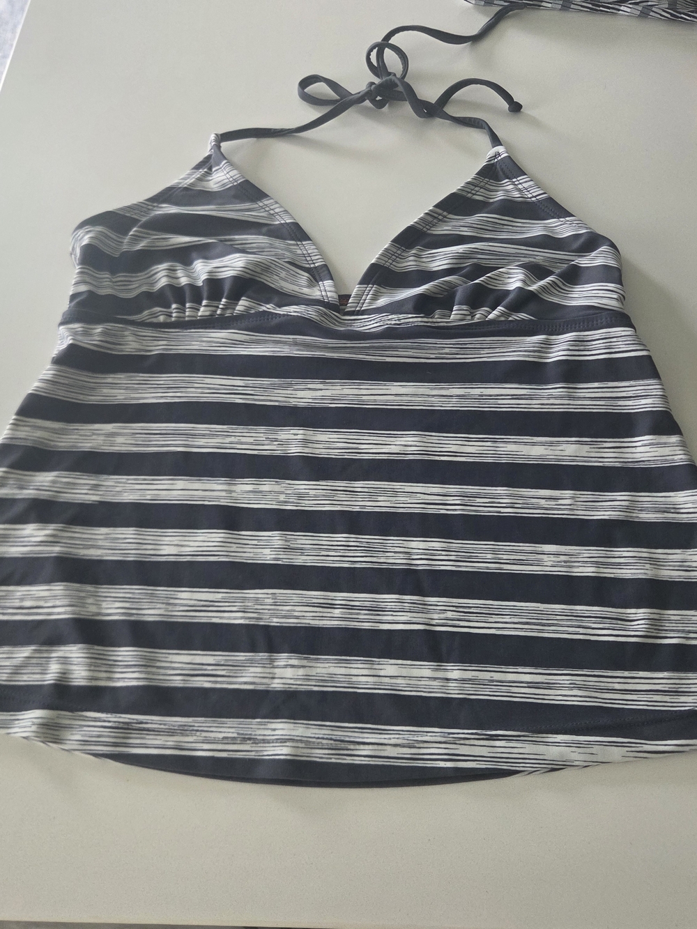 Striped Black and White Halter Tankini Swim Top